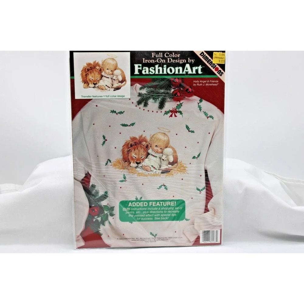 New VTG DIMENSIONS Iron On Christmas Fashion Art Holly Angel‎ & Friends 1993 NOS